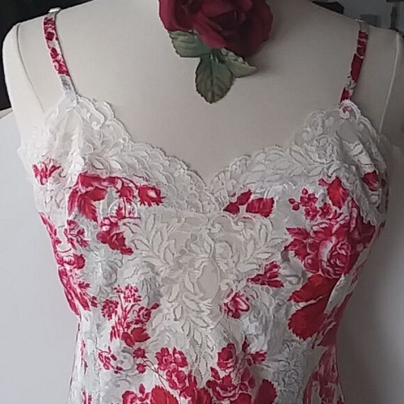 Victorias Secret Vintage Gold Tag Satin Rose Lace Chemise Lingerie Slip … - Picture 9 of 13